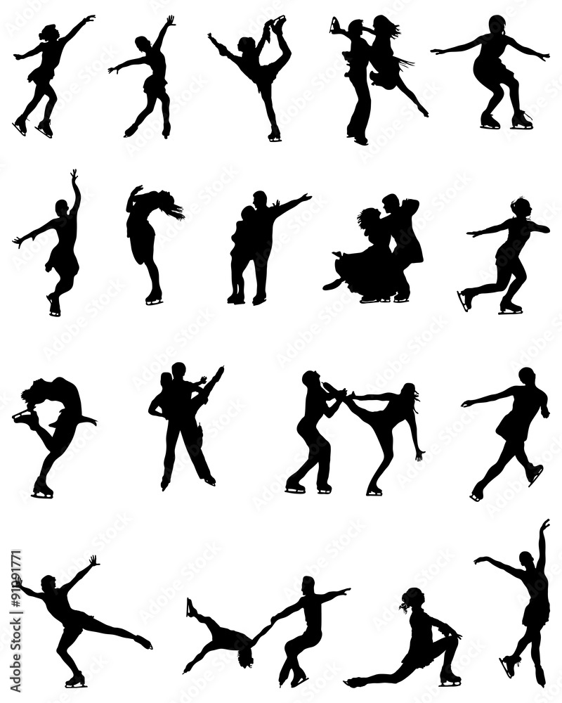 Black silhouettes of figure skaters, vector Black silhouettes of figure skaters, vector