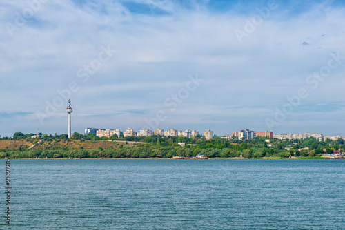 Cityscape of Galati and television tower on Danube river © caluian