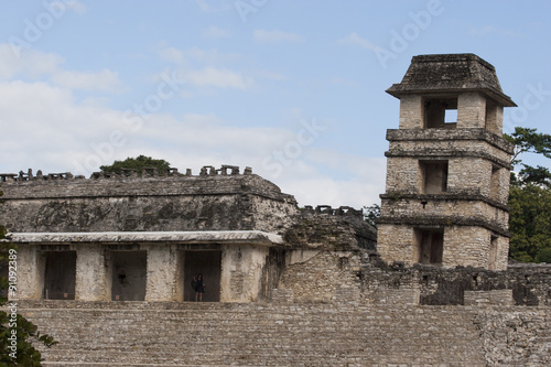 The Palace of Palenque and the observatory tower. Palenque, Chiapas, Mexico.
