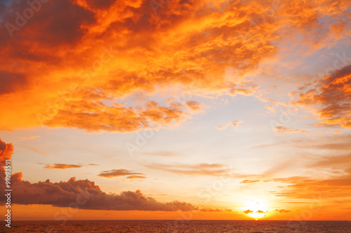 Sunset with clouds of different shapes. Bali, Indonesia, Indian ocean.