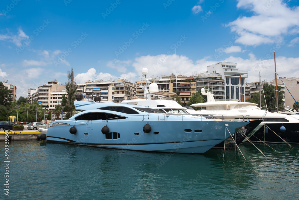 Fototapeta premium Fast Motor boats and Luxury in Marina Zeas Piraeus Greece