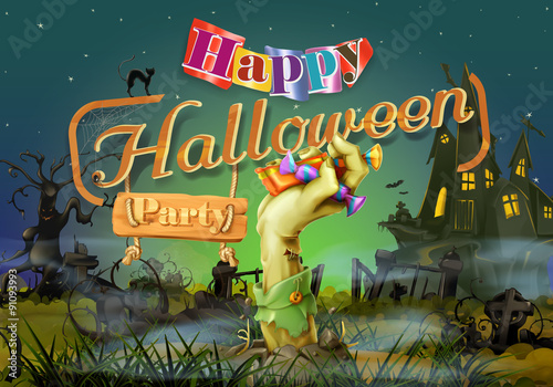 Happy Halloween party, zombie vector background