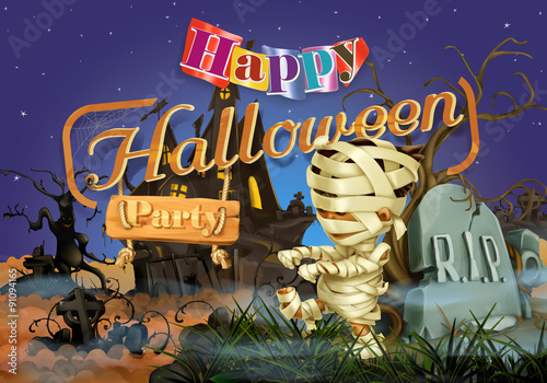 Happy Halloween party, mummy vector background