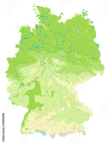 Detailed physical map Germany vector illustration.