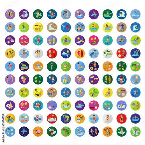 Summer Flat Icons Set: Vector Illustration, Graphic Design. Collection Of Colorful Icons