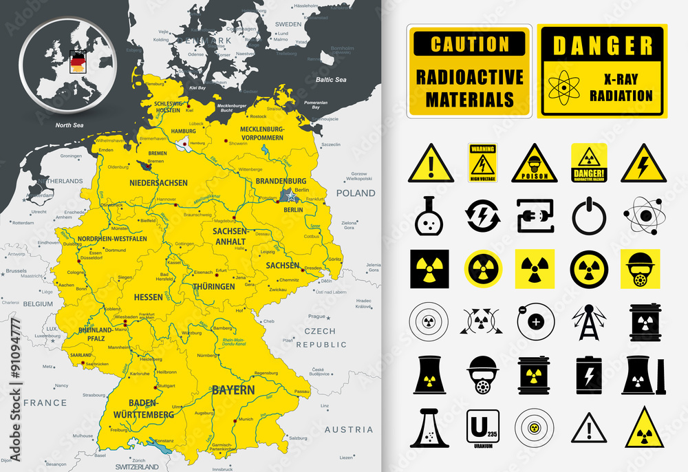 Nuclear power plant map of Germany Stock Vector | Adobe Stock