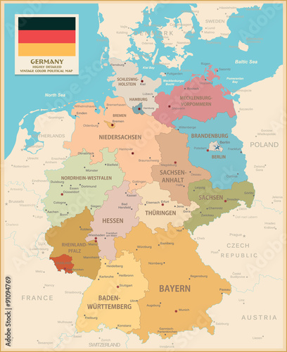 Obraz na płótnie Map of Germany. Vintage colors