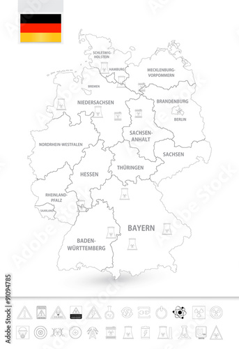 Outline map of Germany with nuclear power plants