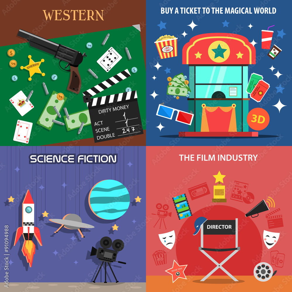 Obraz premium Movie Flat Icons Set