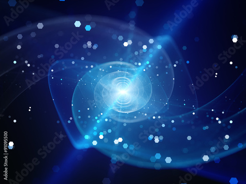 Blue glowing spiral galaxy in space