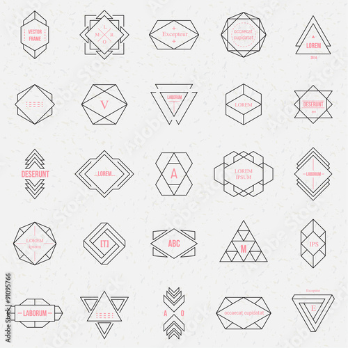 Set geometric signs, labels, and frames. Triangles. Line design elements, vector illustration