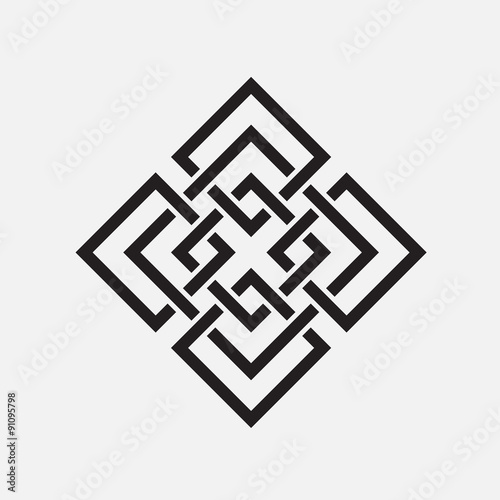 Intertwined pattern, isolated object, squares, vector element