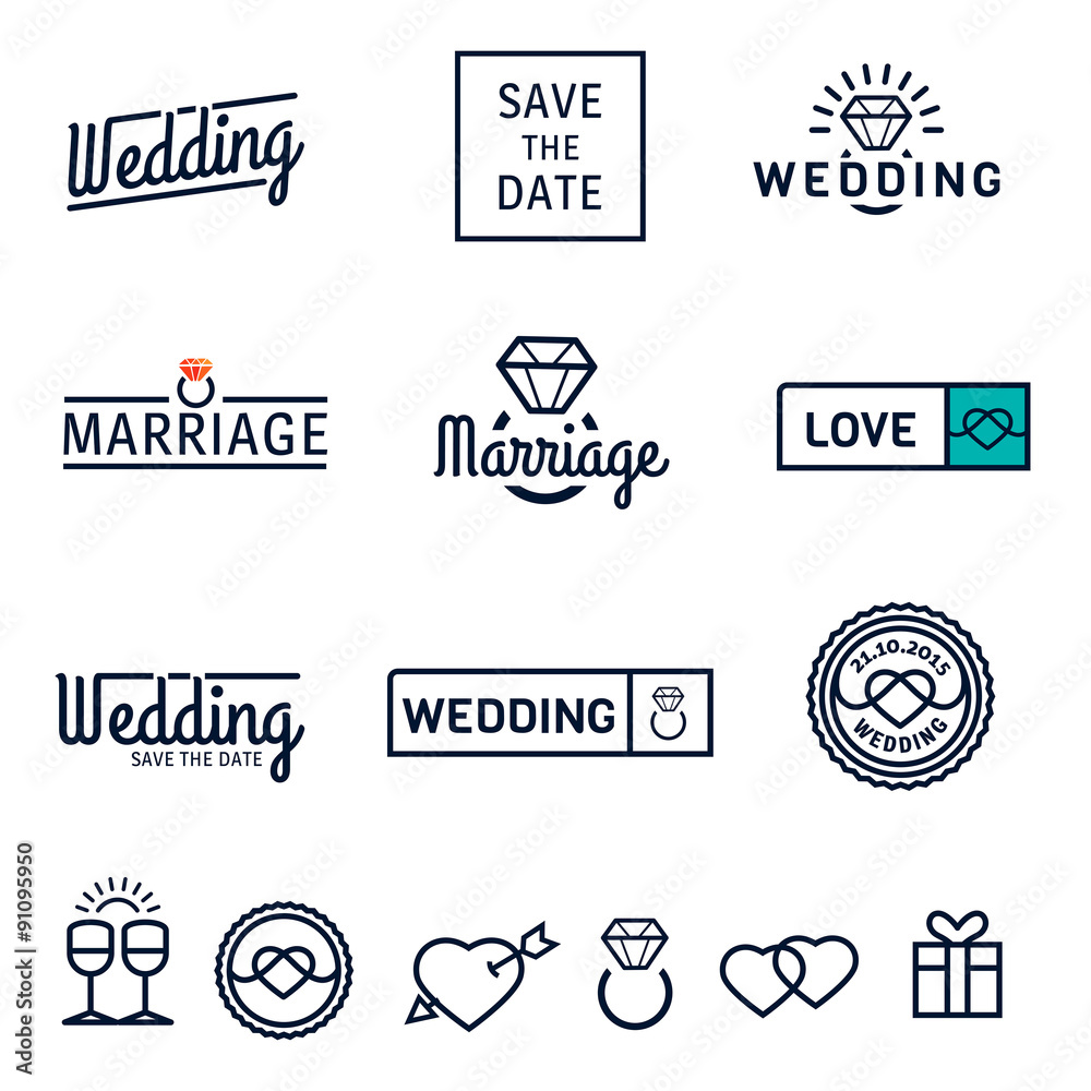 Obraz premium Wedding set icons and logos