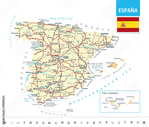 Detailed map of Spain