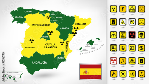 Nuclear Power Plant map of Spain with a 3D pointers