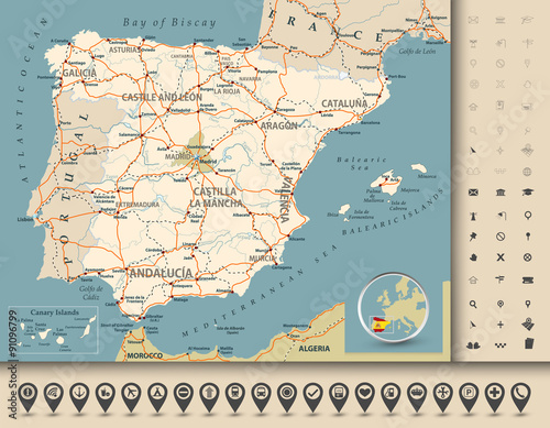 Road map of Spain