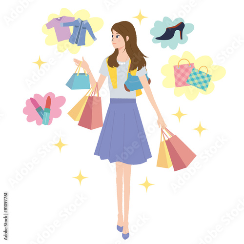 若い女性　ファッション　イラスト