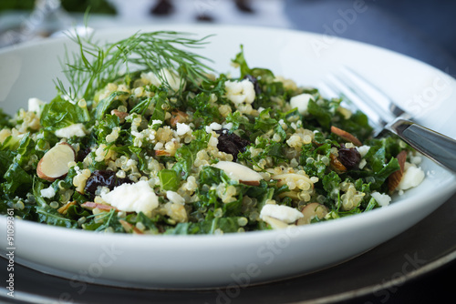 Kale and quinoa salad with dill vinaigrette and almonds