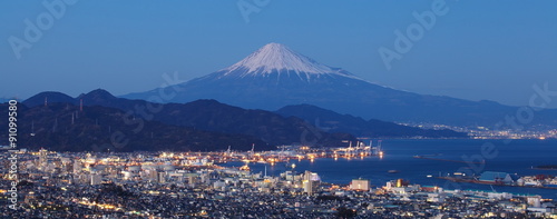 Mountain Fuji and Shimizu sea port at Shizuoka prefecture