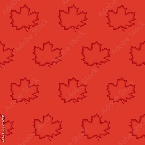 Seamless pattern of maple leaves with 3d effect engraving. Vector eps 10