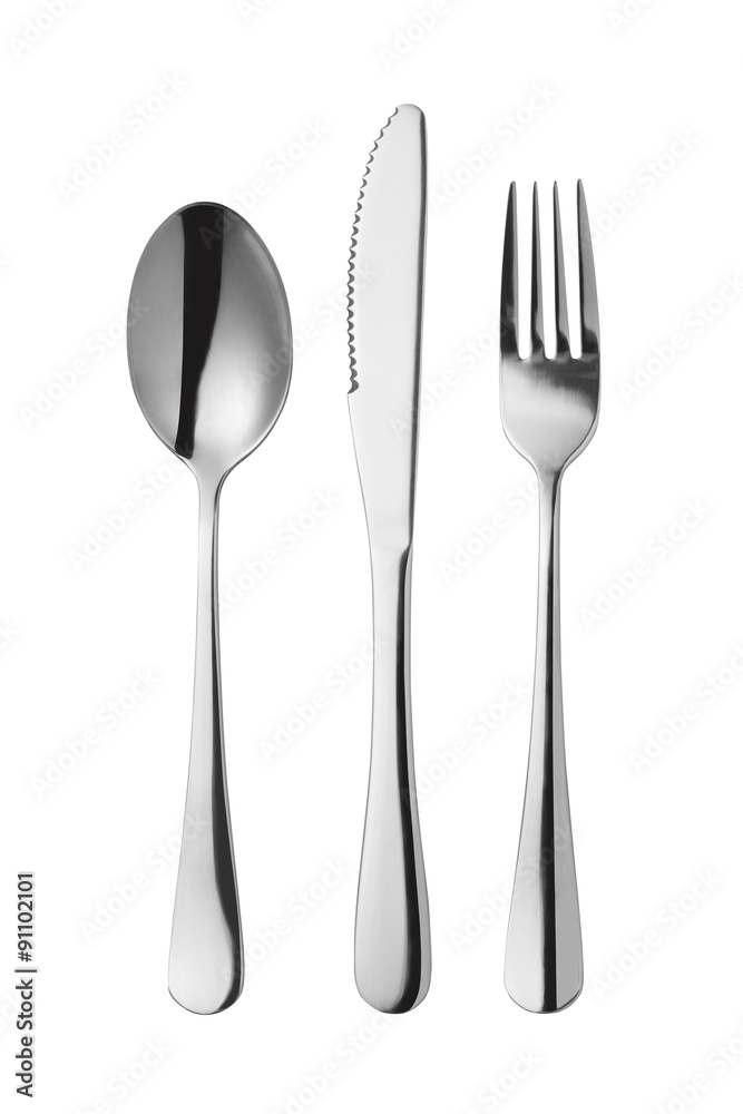 Cutlery set with Fork, Knife and Spoon isolated on white background Cutlery set with Fork, Knife and Spoon isolated on white background