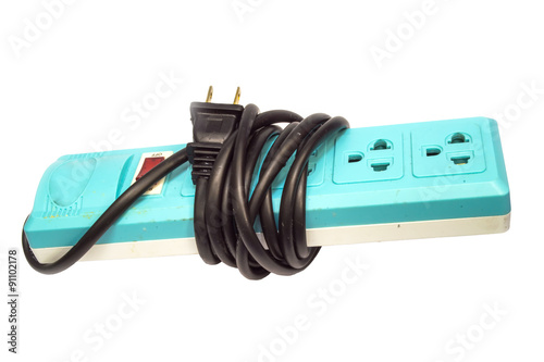 power strip old or extension block laying isolate on white backg