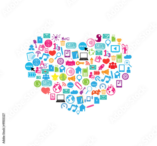 heart template design with social network icons background, vect