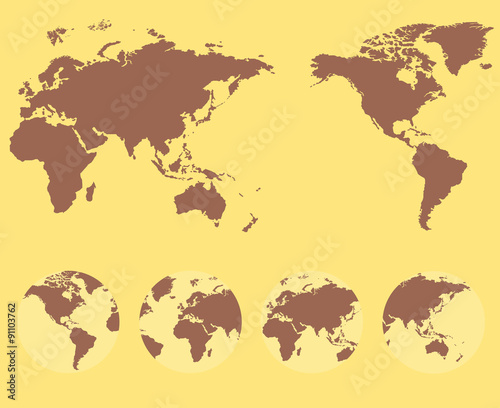 World map and compass of vector illustration