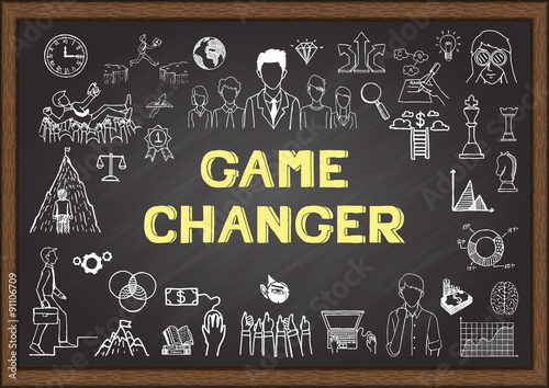 Doodle about game changer on a chalkboard. photo