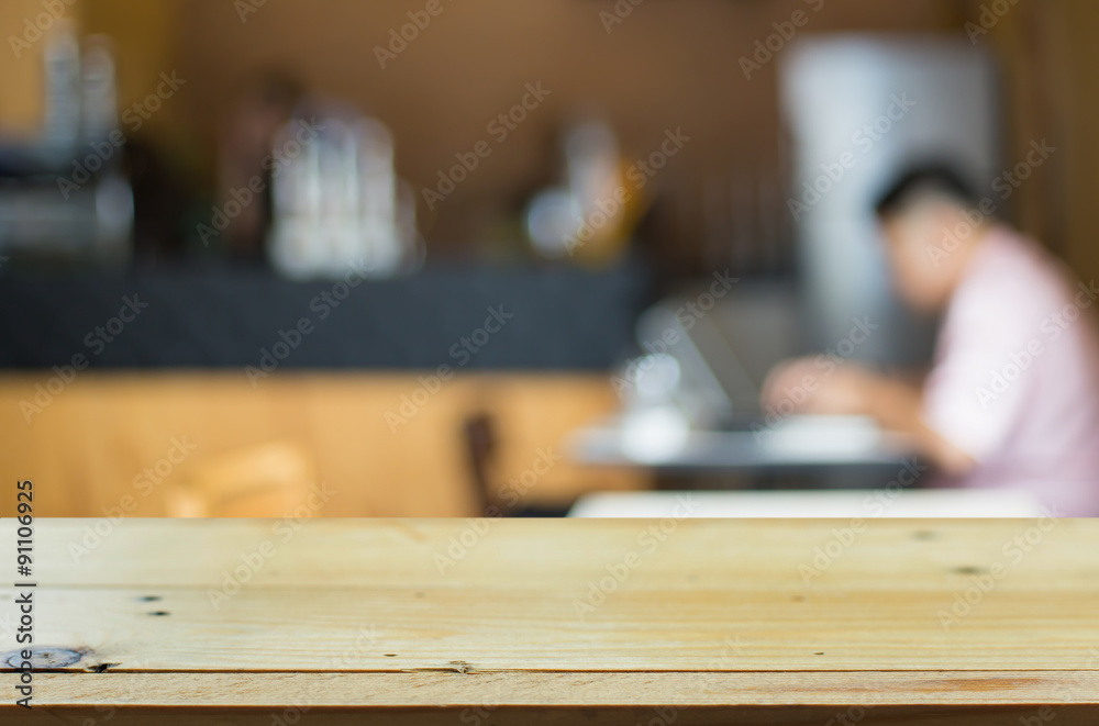 Selected focus empty brown wooden table and Coffee shop blur bac Selected focus empty brown wooden table and Coffee shop blur bac