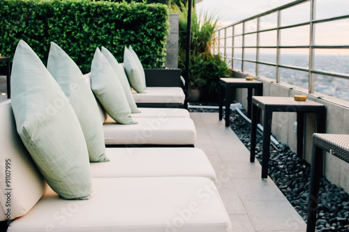 BANGKOK, THAILAND, JULY 25, 2015: Restaurant couch bar with view