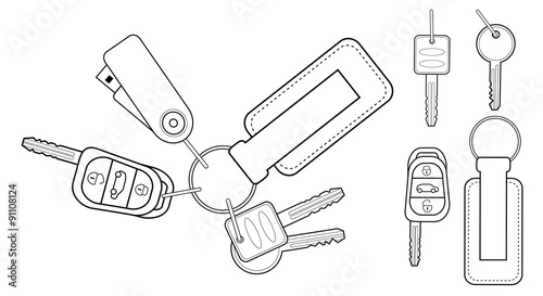 Set of realistic keys icons. Contour