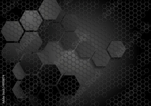 Tech geometric black background with hexagon texture