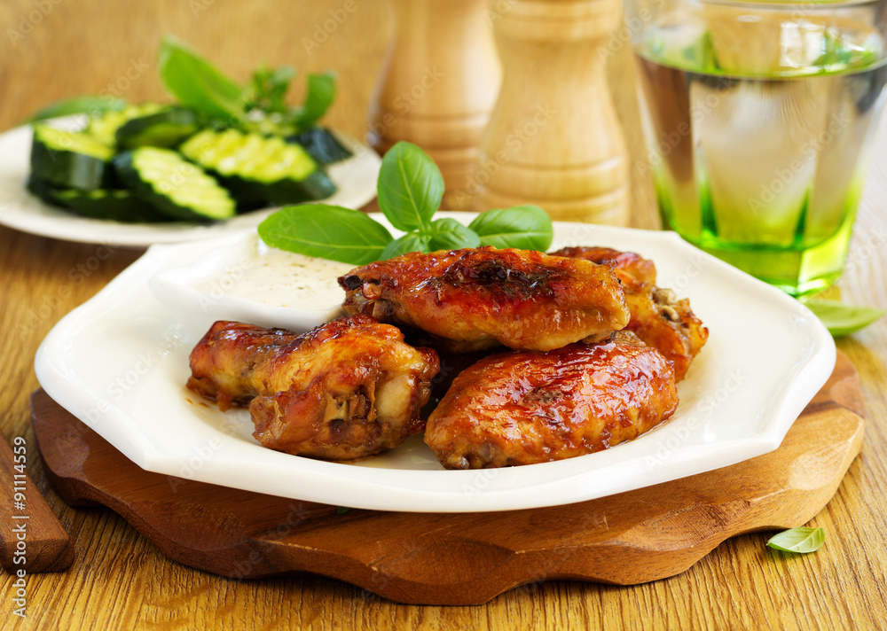 Baked in soy sauce chicken wings. Baked in soy sauce chicken wings.