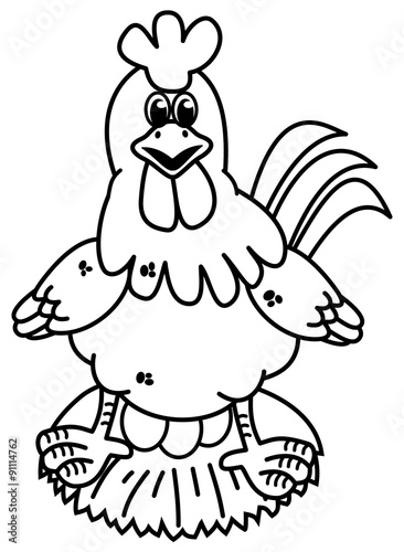 hen with nest and eggs for coloring
