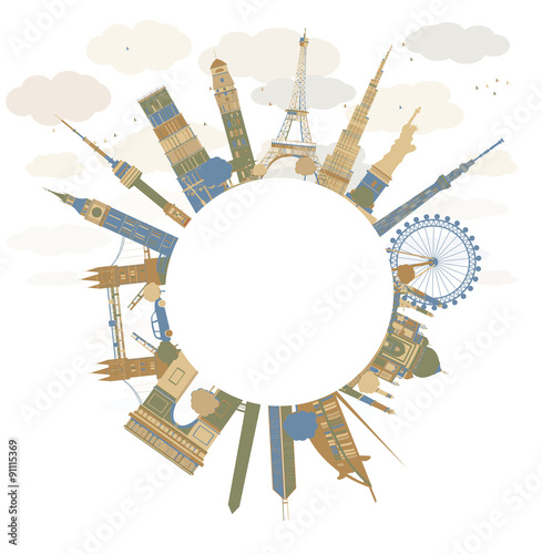 Travel concept around the world. Famous international landmarks