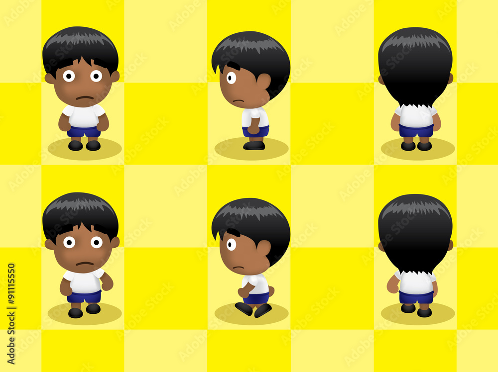 Big Head Black Boy Walking Cartoon Vector Stock Vector Adobe Stock