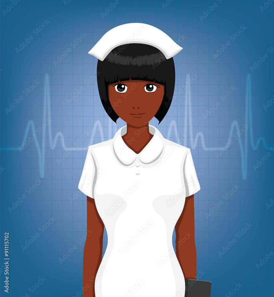 Black Nurse Front Cartoon Vector Illustration Stock Vector | Adobe Stock