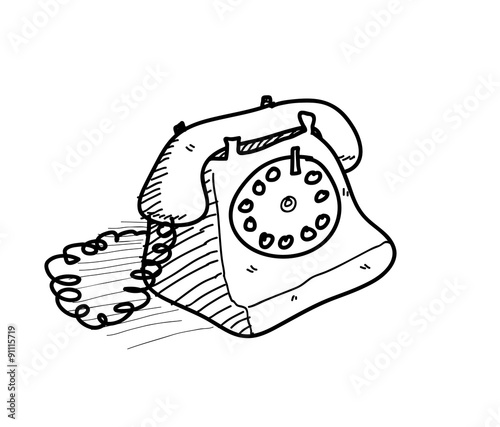 Telephone Doodle, a hand drawn vector doodle illustration of an old fashioned home telephone with cable.