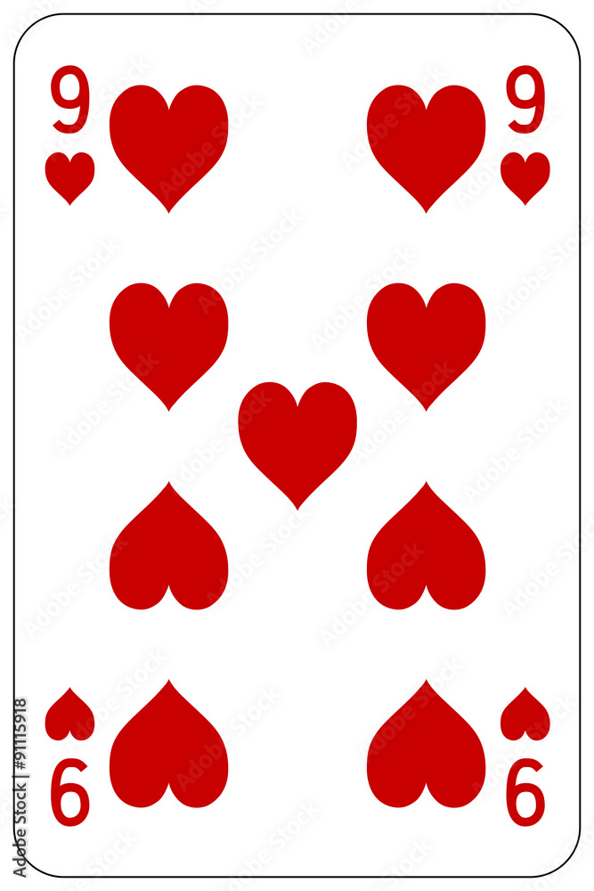 Poker playing card 9 heart Poker playing card 9 heart