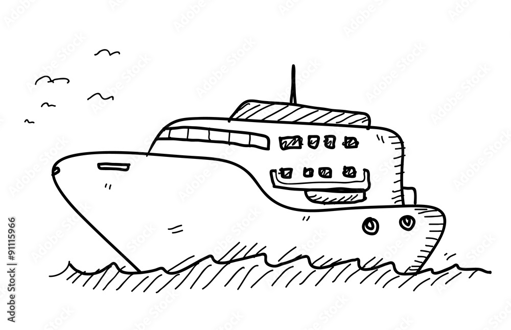 Yacht Doodle, a hand drawn vector doodle illustration of a yacht