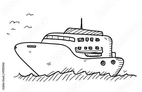 Yacht Doodle, a hand drawn vector doodle illustration of a yacht sailing in the ocean.