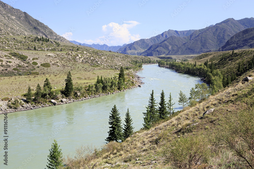 Confluence of mountain rivers Big Ilgumen and Katun.