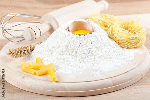 Baking ingredients for cooking on a wooden board