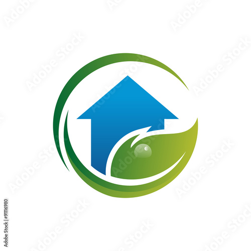 Circle Green Eco Leaf House Vector Icon