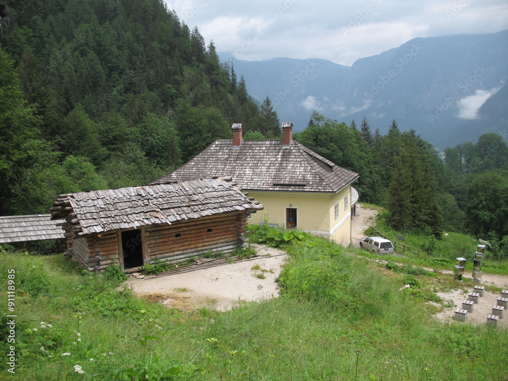 Two houses in mountains
