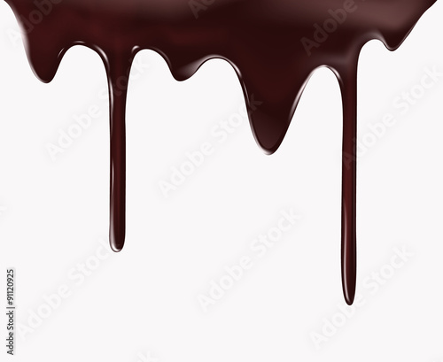Chocolate flow on white background