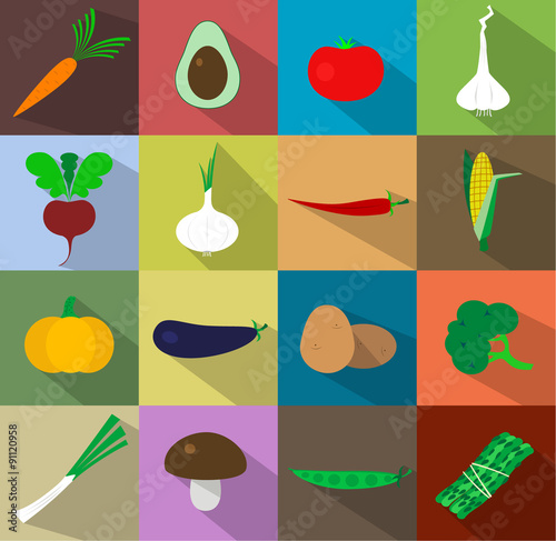 Vegetables icons flat set 