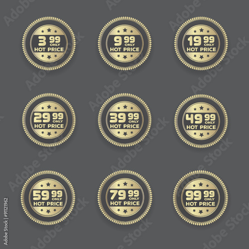 Set of golden  retro vector price  badges.