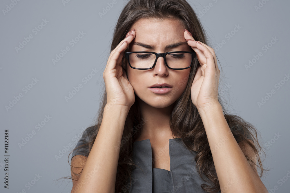 Huge pain of head of businesswoman Huge pain of head of businesswoman